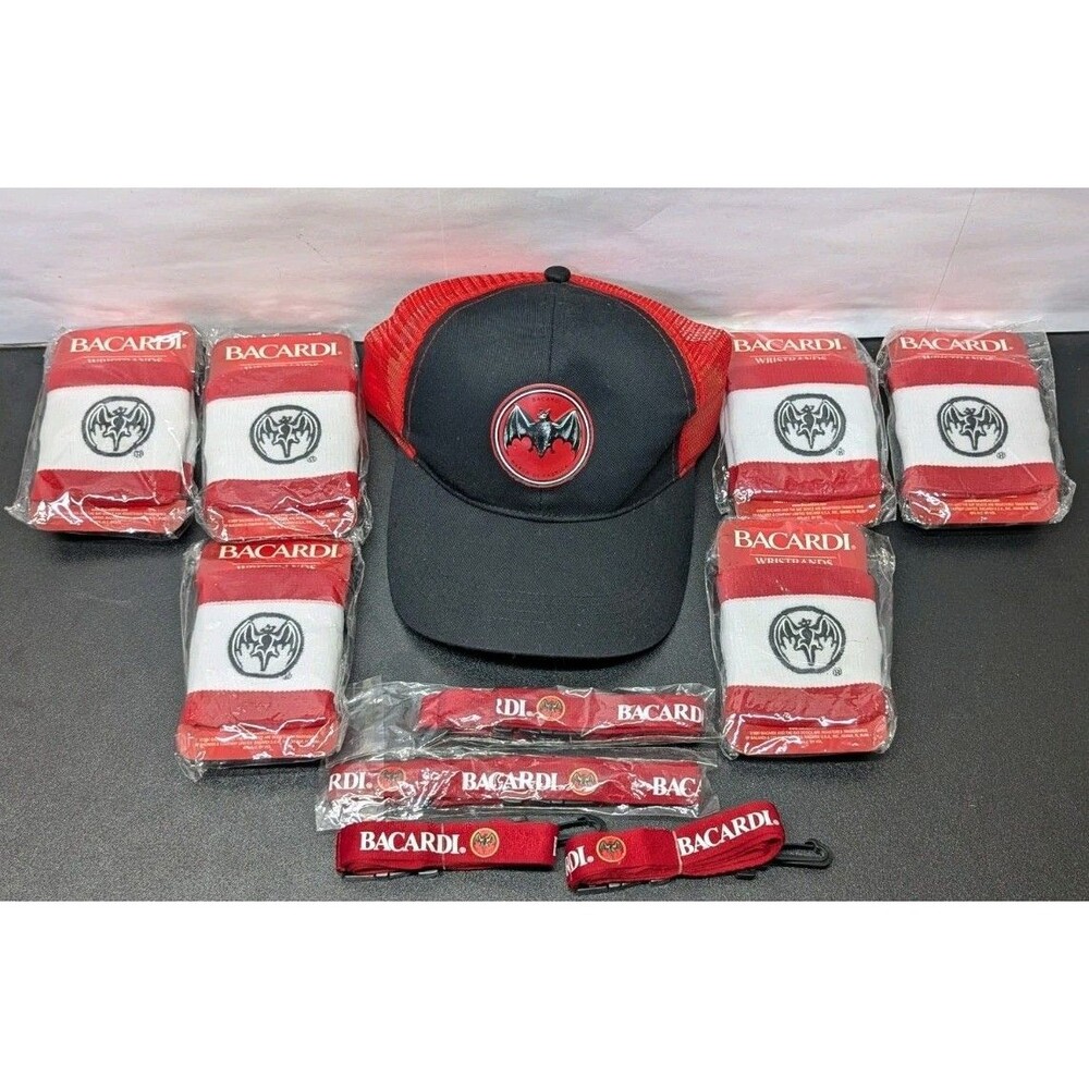 Bacardi Promo Lot Hat + 4 Lanyards + 12 Wristbands NEW Bar Party